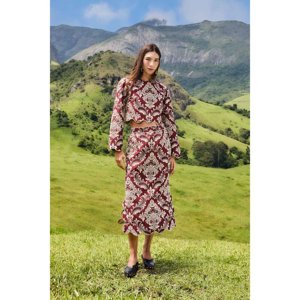 Bicolor Jacquard Waves Midi Skirt